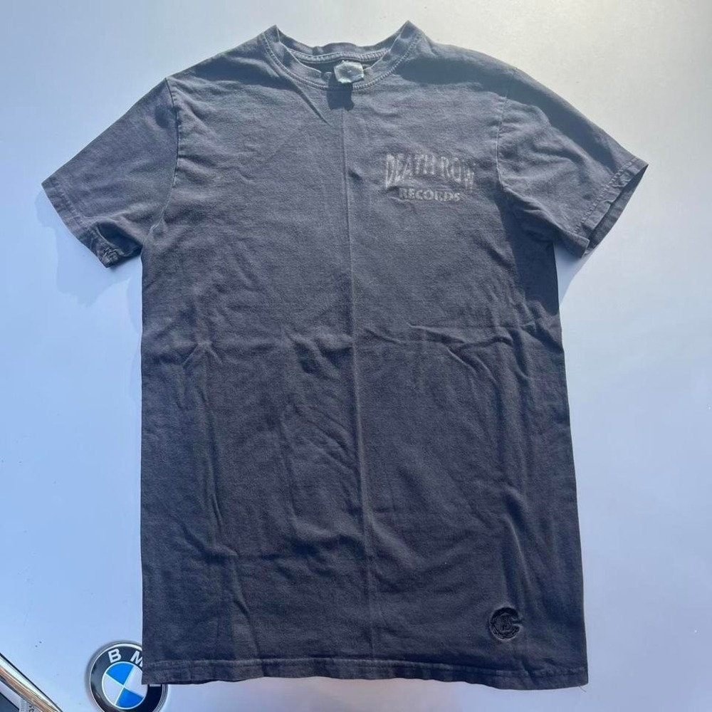 Deathrow Records black cotton t-shirt with a small embroidered logo on the front